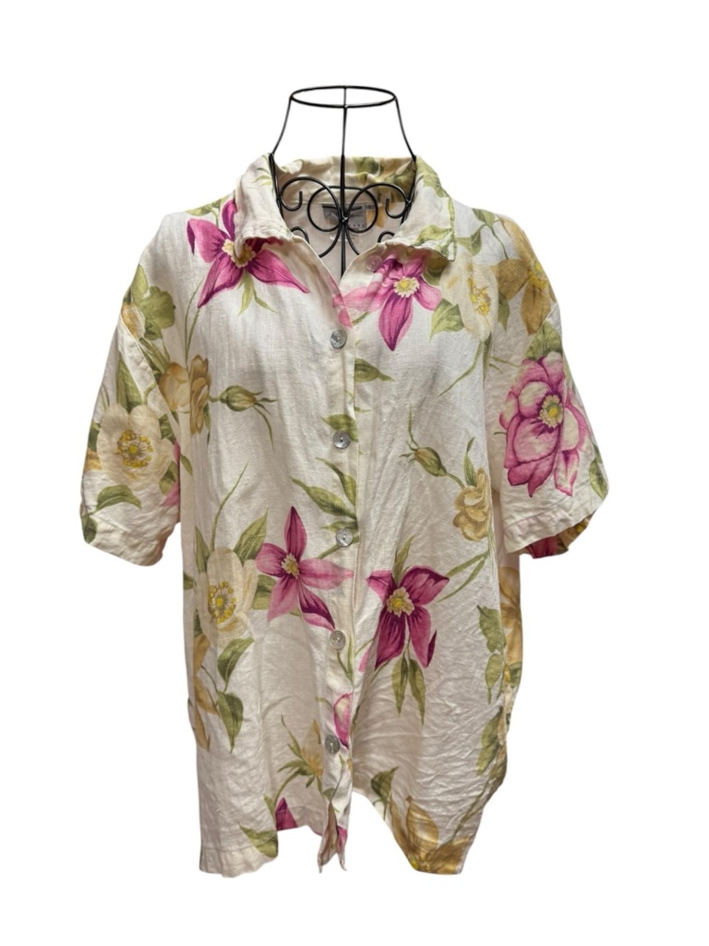 Hot Cotton Linen Shirt in Cream with Yellow Floral Print